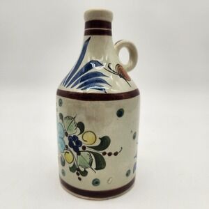Vintage Tonala Mexico Hand Made Hand Painted Ceramic Jug Folk‎ Art Floral Design